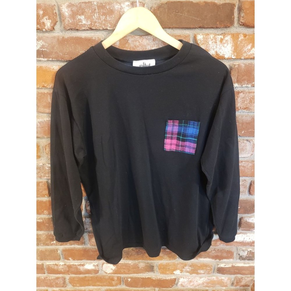 Metropolitan Women's Black Pullover With Multicolored Plaid Pocket Size L